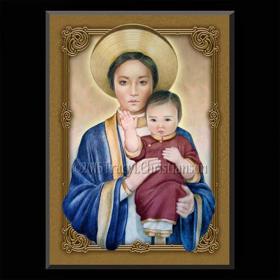 Our Lady of La Vang Plaque & Holy Card Gift Set - Portraits of Saints