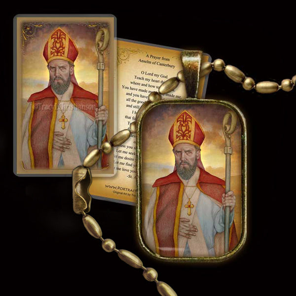 St. Anselm Of Canterbury Pendant & Holy Card Gift Set - Portraits Of Saints