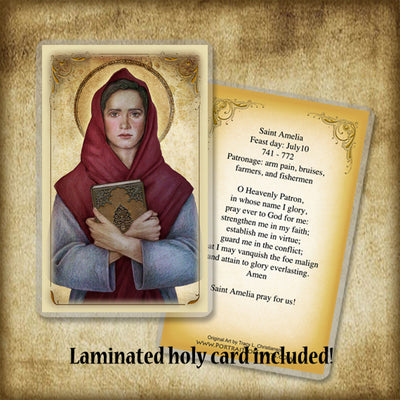 St. Amelia Plaque & Holy Card Gift Set - Portraits of Saints