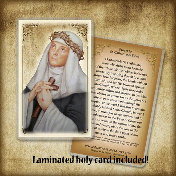 St. Catherine of Siena Plaque & Holy Card Gift Set - Portraits of Saints